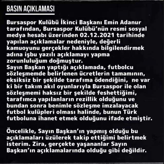 Bursasporlu futbolcudan suç duyurusu: Alıkonuldum, alacaklarımdan vazgeçmem istendi! Bursasporlu futbolcudan suç duyurusu: Alıkonuldum, alacaklarımdan vazgeçmem istendi!