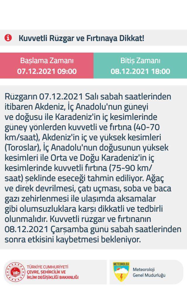 Meteoroloji'den Akdeniz, İç Anadolu, Karadeniz bölgeleri için fırtına uyarısı Meteoroloji'den Akdeniz, İç Anadolu, Karadeniz bölgeleri için fırtına uyarısı
