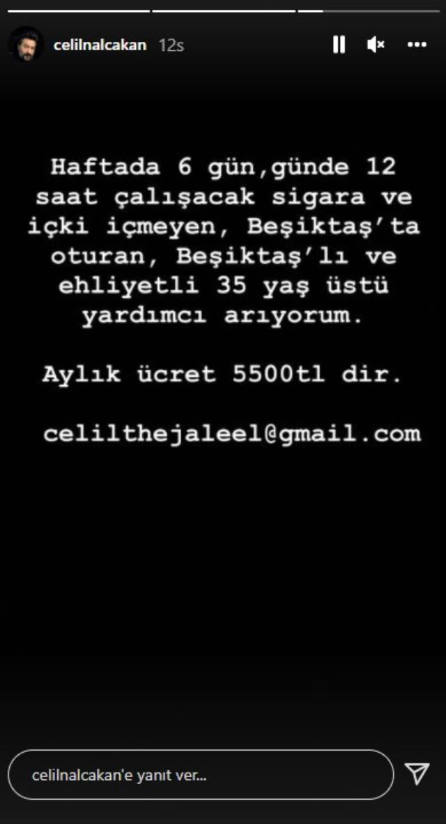 Yardımcı arayan oyuncu Celil Nalçakan'ın iş ilanında istediği kriterler ve maaş dikkat çekti