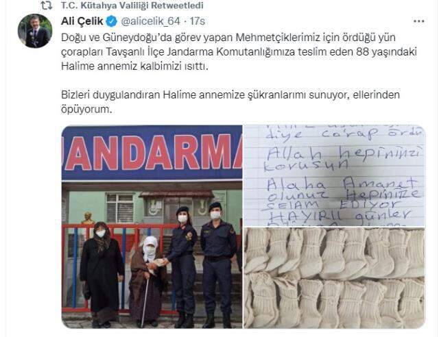 88'lik nine ördüğü yün çorapları Mehmetçiğe gönderdi! 88'lik nine ördüğü yün çorapları Mehmetçiğe gönderdi!