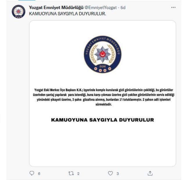 Uyuşturucu kullandığı iddia edilen AK Partili eski başkanla ilgili Yozgat Emniyet Müdürlüğü'nden açıklama Uyuşturucu kullandığı iddia edilen AK Partili eski başkanla ilgili Yozgat Emniyet Müdürlüğü'nden açıklama