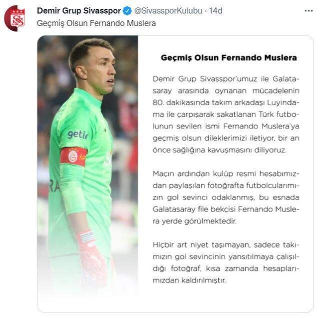 Sivasspor'dan tepki çeken paylaşım! Muslera'nın içler acısı görüntüsüyle galibiyeti kutladılar Sivasspor'dan tepki çeken paylaşım! Muslera'nın içler acısı görüntüsüyle galibiyeti kutladılar