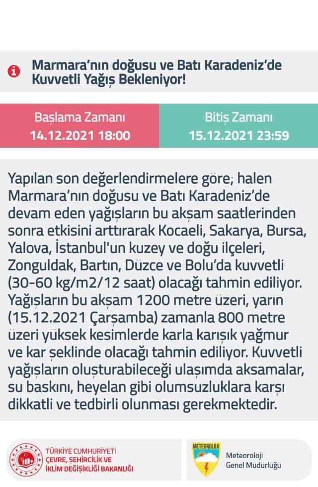 Meteoroloji 'den İstanbul başta olmak üzere 9 şehir için sarı kodlu uyarı Meteoroloji 'den İstanbul başta olmak üzere 9 şehir için sarı kodlu uyarı