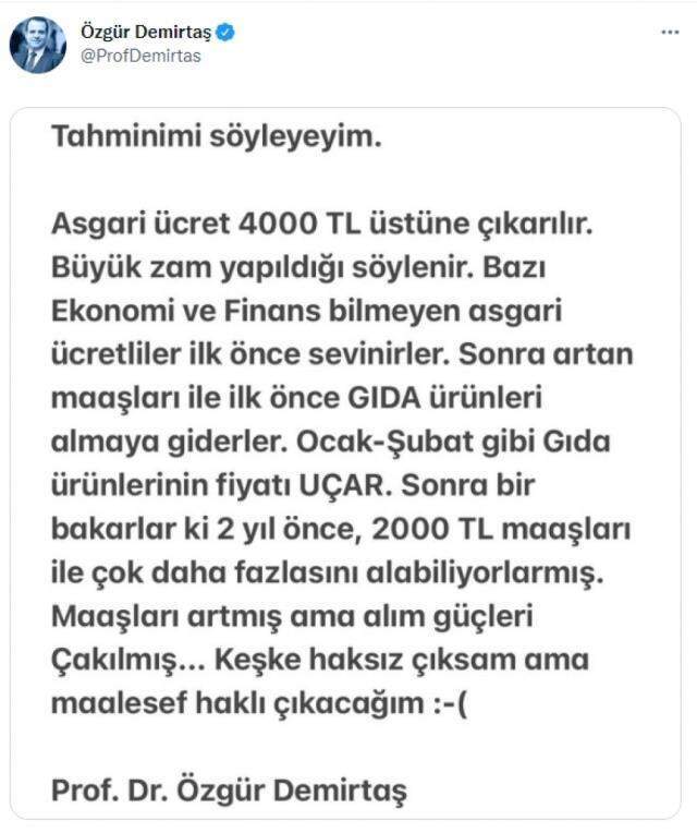 Özgür Demirtaş'tan ezber bozan yorum: Asgari ücret 4 bin TL'nin üzerine çıkmasın Özgür Demirtaş'tan ezber bozan yorum: Asgari ücret 4 bin TL'nin üzerine çıkmasın