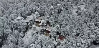 Beyaza bürünen Kızıldağ Milli Parkı havadan görüntülendi