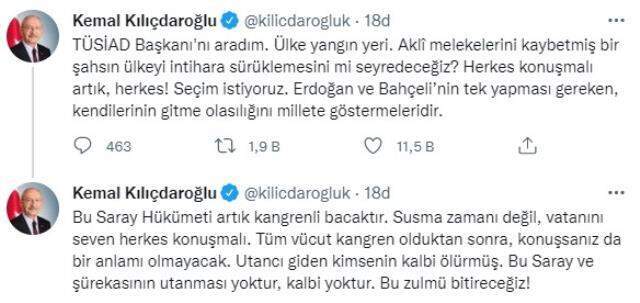 Doların peş peşe rekor kırmasından sonra Kılıçdaroğlu ve Demirtaş'tan erken seçim çağrısı Doların peş peşe rekor kırmasından sonra Kılıçdaroğlu ve Demirtaş'tan erken seçim çağrısı