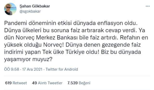 Şahan Gökbakar'dan faiz tepkisi: Biz bu dünyada yaşamıyoruz Şahan Gökbakar'dan faiz tepkisi: Biz bu dünyada yaşamıyoruz