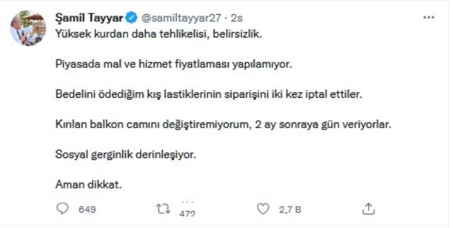 AK Partili Şamil Tayyar, 'Aman dikkat' diyerek uyardı: Yüksek kurdan daha tehlikeli