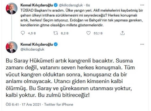 TÜSİAD'dan Kılıçdaroğlu'nun 'Herkes konuşmalı' çağrısına yanıt
