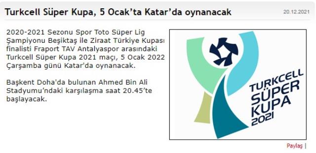 Son Dakika: Beşiktaş ve Antalyaspor'un karşı karşıya geleceği Süper Kupa Finali, Katar'da oynanacak