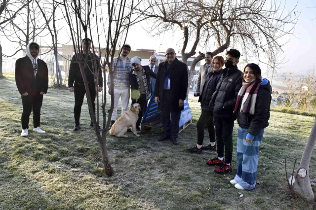 Rektör Ataç ve MCBÜ öğrencilerinden sokak hayvanlarına kulübe