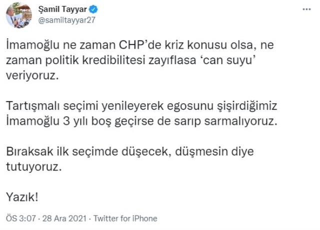 AK Partili Şamil Tayyar'dan partisine İmamoğlu eleştirisi: Sarıp sarmalıyoruz