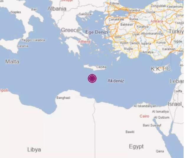 Son Dakika! Girit Adası yakınlarında 5,5 büyüklüğünde bir deprem meydana geldi