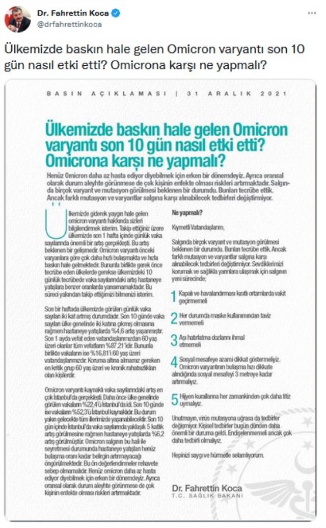 Omicron varyantına karşı ne yapmalı? Bakan Koca, 5 maddede anlattı