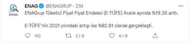ENAG, 2021 yılının enflasyonunu açıkladı: Yüzde 82,81 ENAG, 2021 yılının enflasyonunu açıkladı: Yüzde 82,81