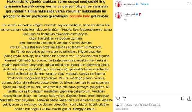 Sahneye sarhoş çıktığı iddia edilen Tuğba Özerk, bilinmeyen hastalığını anlattı