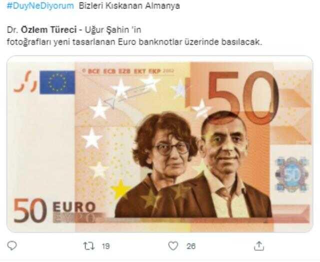 BioNTech aşısının mucitleri Özlem Türeci ve Uğur Şahin'in fotoğrafının euro banknotlarda yer alacağı iddiası