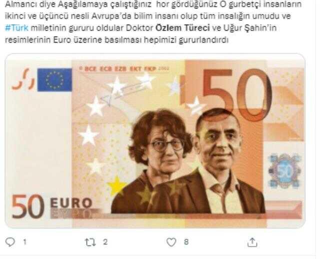 BioNTech aşısının mucitleri Özlem Türeci ve Uğur Şahin'in fotoğrafının euro banknotlarda yer alacağı iddiası