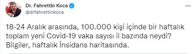 Son Dakika: İllere göre haftalık vaka haritası açıklandı! İlk sırada Kırklareli var