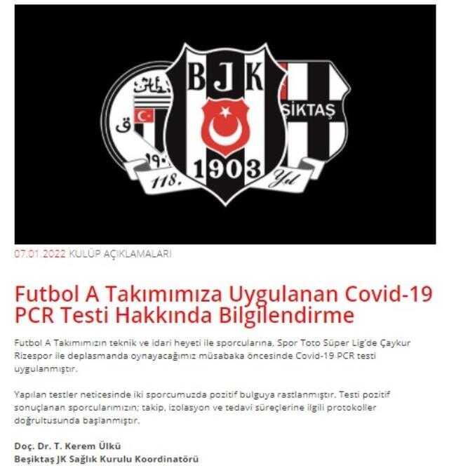 Beşiktaş'ta durum çok kötü! İki futbolcunun daha testi pozitif