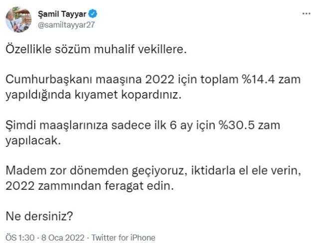 AK Partili Tayyar'dan muhalefet vekillerine teklif: Maden zor günler geçiriyoruz, yüzde 30.5'lik zamdan vazgeçin