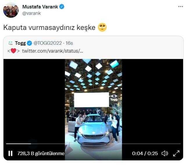 TOGG'un videosunu paylaşan Bakan Varank espriyi patlattı: Kaputa vurmasaydınız keşke