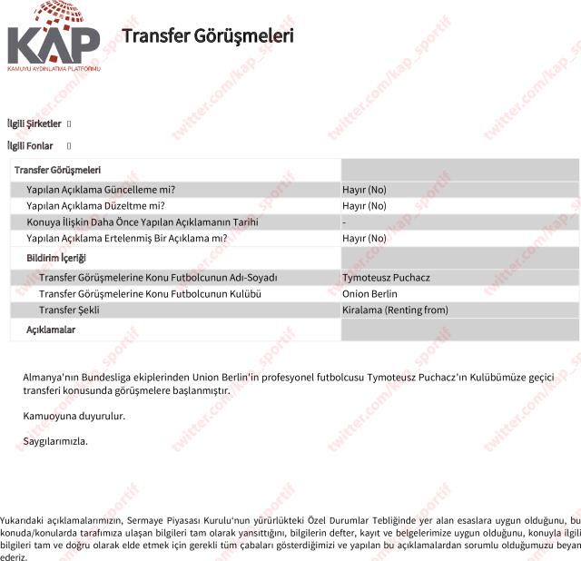 Son Dakika: Trabzonspor, Tymoteusz Puchacz transferini KAP'a bildirdi