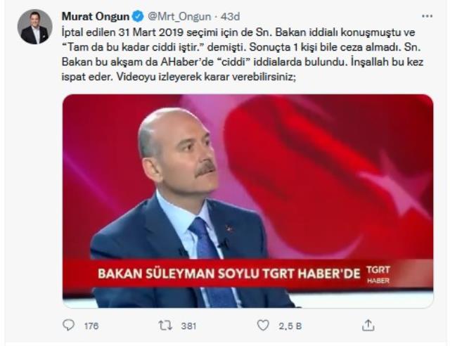 Bakan Soylu'nun 'İBB bazı gazetecileri maaşa bağladı' sözlerine Murat Ongun'dan yanıt