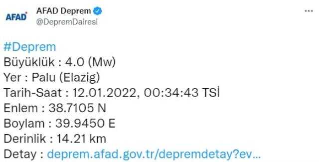Deprem gerçeği kendini bir kez daha hatırlattı! Elazığ'ın Palu ilçesi 4.0 şiddetiyle sarsıldı Deprem gerçeği kendini bir kez daha hatırlattı! Elazığ'ın Palu ilçesi 4.0 şiddetiyle sarsıldı