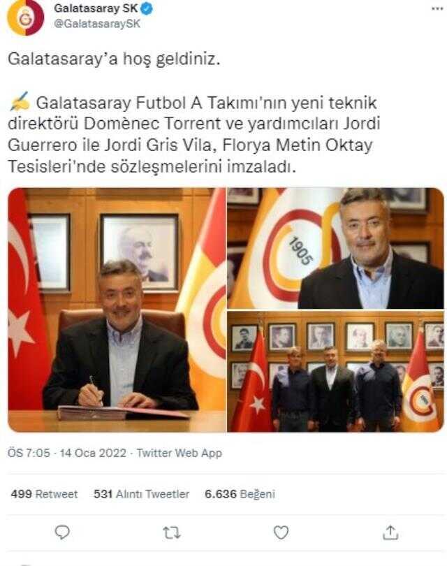 Son Dakika: Galatasaray, saat 19.05'te yeni teknik direktör Domenec Torrent ile resmi sözleşme imzaladı