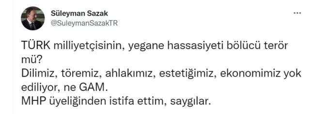 Terör şehidi bakan Gün Sazak'ın oğlu Süleyman Sazak MHP'den istifa etti!