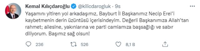 CHP Bayburt İl Başkanı Necip Erel, 61 yaşında hayatını kaybetti! Kılıçdaroğlu taziye mesajı yayınladı CHP Bayburt İl Başkanı Necip Erel, 61 yaşında hayatını kaybetti! Kılıçdaroğlu taziye mesajı yayınladı