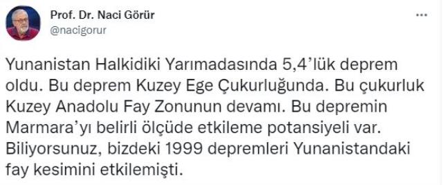Ege'deki deprem sonrası Naci Görür'den korkutan uyarı: Marmara'yı etkileyebilir Ege'deki deprem sonrası Naci Görür'den korkutan uyarı: Marmara'yı etkileyebilir