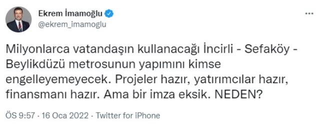 İmamoğlu, Twitter'dan isyan etti: Her şey hazır ama bir imza eksik, neden? İmamoğlu, Twitter'dan isyan etti: Her şey hazır ama bir imza eksik, neden?