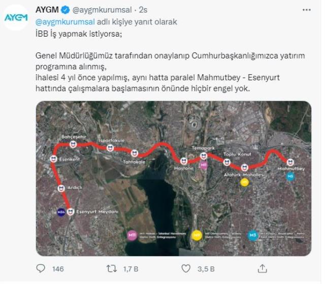 Bakanlığın metro hattını onaylamama sebebine İBB'den tepki: 311 gün sonra yanıt vermeniz takdire şayan Bakanlığın metro hattını onaylamama sebebine İBB'den tepki: 311 gün sonra yanıt vermeniz takdire şayan