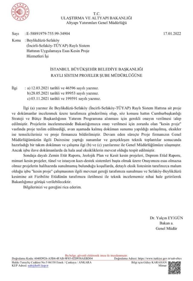 Bakanlığın metro hattını onaylamama sebebine İBB'den tepki: 311 gün sonra yanıt vermeniz takdire şayan Bakanlığın metro hattını onaylamama sebebine İBB'den tepki: 311 gün sonra yanıt vermeniz takdire şayan