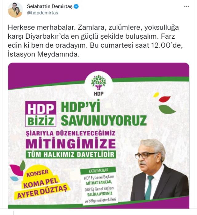 Demirtaş'tan HDP mitingi için çağrı: Farz edin ki ben de oradayım! Demirtaş'tan HDP mitingi için çağrı: Farz edin ki ben de oradayım!