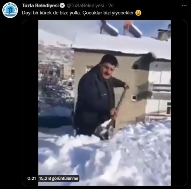 Tuzla Belediyesi'nin hesabından yapılan kar paylaşımı güldürdü: Dayı bir kürek de bize yolla