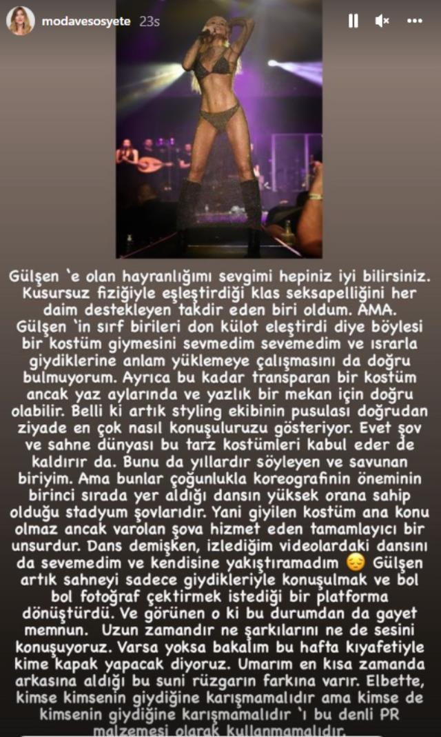 Ünlü moda yazarı Pelin Kaya 'Severim ama' diyerek Gülşen'in transparan elbisesini sert bir dille eleştirdi