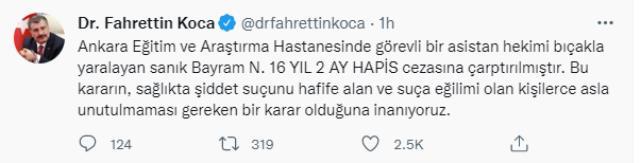 Bakan Koca'dan doktoru bıçaklayan şahsa verilen 16 yıllık hapis cezasıyla ilgili değerlendirme: Bu karar asla unutulmamalıdır