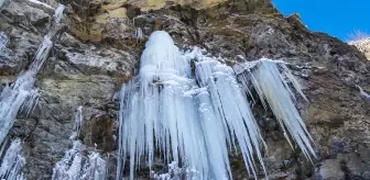 Kars'ta donan Susuz Şelalesi'nde buz sarkıtları oluştu