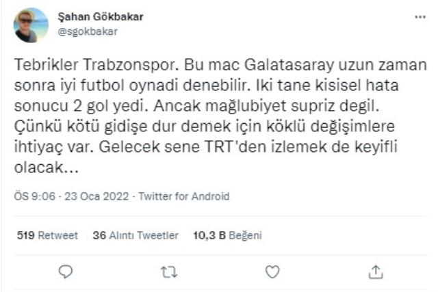 Şahan Gökbakar'ın küme düşme paylaşımıyla yer yerinden oynadı: TRT'de keyifli olacak Şahan Gökbakar'ın küme düşme paylaşımıyla yer yerinden oynadı: TRT'de keyifli olacak
