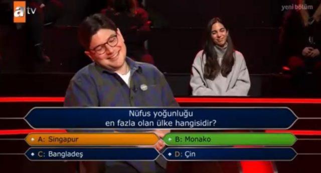 100 bin TL'lik nüfus yoğunluğu sorusu, Kim Milyoner Olmak İster'e damga vurdu! 100 bin TL'lik nüfus yoğunluğu sorusu, Kim Milyoner Olmak İster'e damga vurdu!