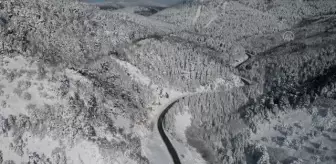 (DRONE) Domaniç Dağları'nda kar nedeniyle daralan yollar genişletiliyor