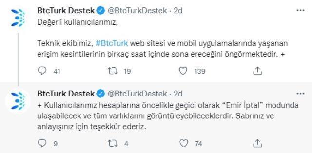 Yerli kripto para borsası BTC Türk'te erişim sıkıntısı! Şirketten açıklamalar üst üst geldi Yerli kripto para borsası BTC Türk'te erişim sıkıntısı! Şirketten açıklamalar üst üst geldi