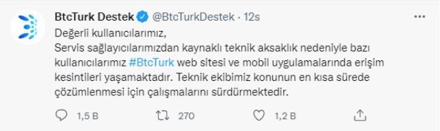 Yerli kripto para borsası BTC Türk'te erişim sıkıntısı! Şirketten açıklamalar üst üst geldi Yerli kripto para borsası BTC Türk'te erişim sıkıntısı! Şirketten açıklamalar üst üst geldi