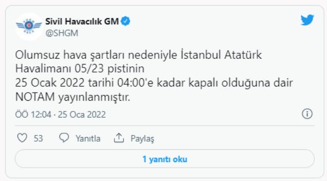 Kar yağışı nedeniyle İstanbul Havalimanı'nda iniş kalkışların iptali saat 13.00'e kadar uzatıldı Kar yağışı nedeniyle İstanbul Havalimanı'nda iniş kalkışların iptali saat 13.00'e kadar uzatıldı
