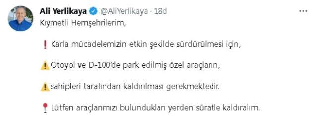 Vali Yerlikaya'dan vatandaşlara 'Otoyol ve D-100'de park edilmiş araçları kaldırın' çağrısı Vali Yerlikaya'dan vatandaşlara 'Otoyol ve D-100'de park edilmiş araçları kaldırın' çağrısı