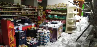 Sakarya'da faciadan dönüldü: Marketin sundurması kara dayanamayarak çöktü