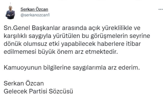 Gelecek Partisi, Genel Başkan Ahmet Davutoğlu'nun İYİ Parti ile yeni ittifak kuracağı yönündeki iddiaları yalanladı Gelecek Partisi, Genel Başkan Ahmet Davutoğlu'nun İYİ Parti ile yeni ittifak kuracağı yönündeki iddiaları yalanladı